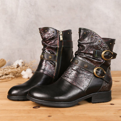 Retro Handmade Painted Buckle Flat Shoes