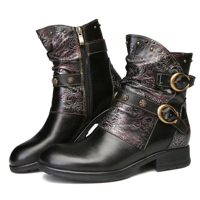 Retro Handmade Painted Buckle Flat Shoes