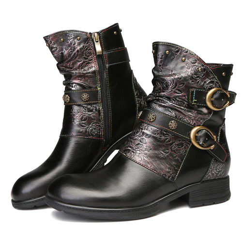 Retro Handmade Painted Buckle Flat Shoes