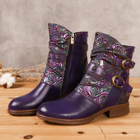 Retro Handmade Painted Buckle Flat Shoes