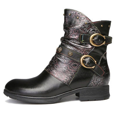 Retro Handmade Painted Buckle Flat Shoes