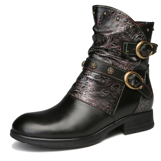 Retro Handmade Painted Buckle Flat Shoes