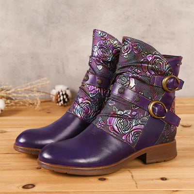 Retro Handmade Painted Buckle Flat Shoes