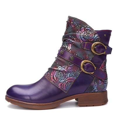 Retro Handmade Painted Buckle Flat Shoes