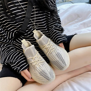 Mesh Lace-Up Platform Athletic Shoes