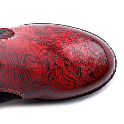 Bohemian Leather Block Heel Long Boots Exotic Pattern