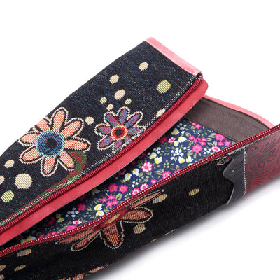 Bohemian Leather Block Heel Long Boots Exotic Pattern