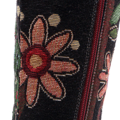 Bohemian Leather Block Heel Long Boots Exotic Pattern