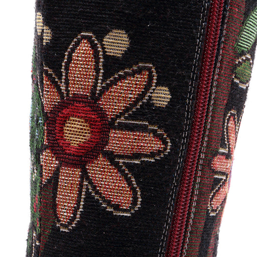 Bohemian Leather Block Heel Long Boots Exotic Pattern