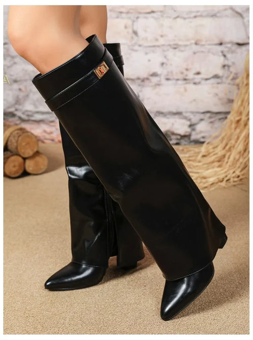 Suede High Knee Boots with Pointed Toe for Women