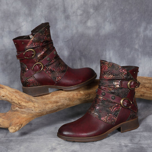 Retro Handmade Painted Buckle Flat Shoes