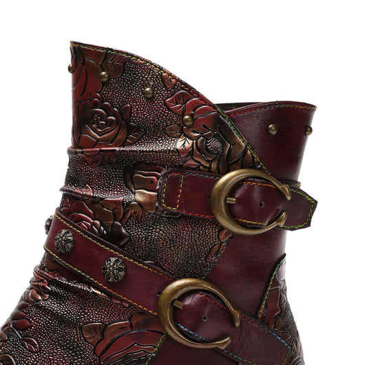 Retro Handmade Painted Buckle Flat Shoes