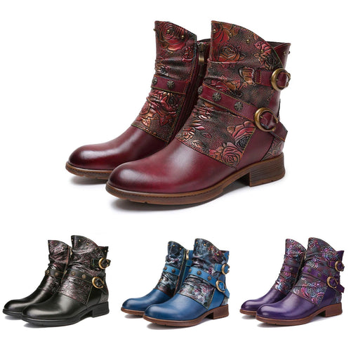 Retro Handmade Painted Buckle Flat Shoes