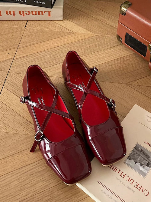 Square Toe Block Heels Mary Jane Shoes