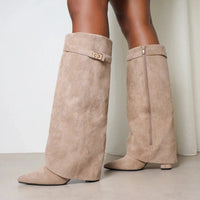 Suede High Knee Boots with Pointed Toe for Women