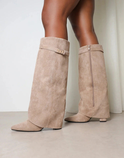 Suede High Knee Boots with Pointed Toe for Women