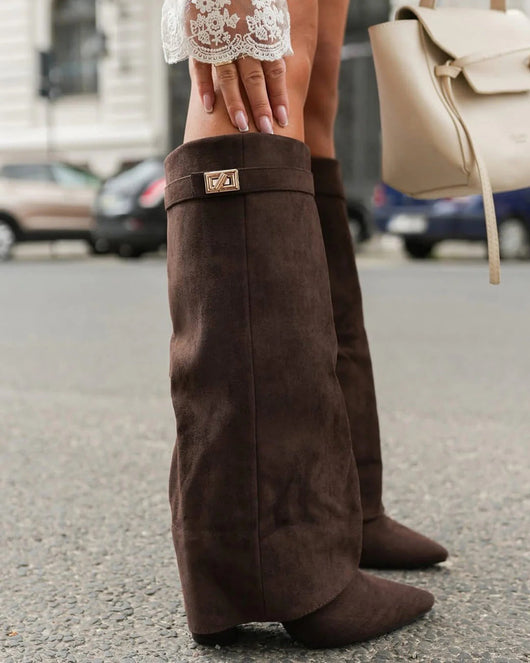 Suede High Knee Boots with Pointed Toe for Women