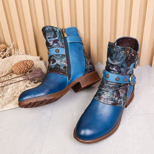 Retro Handmade Painted Buckle Flat Shoes