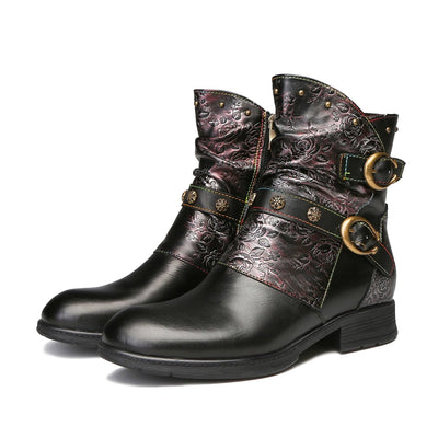 Retro Handmade Painted Buckle Flat Shoes