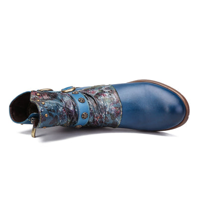 Retro Handmade Painted Buckle Flat Shoes